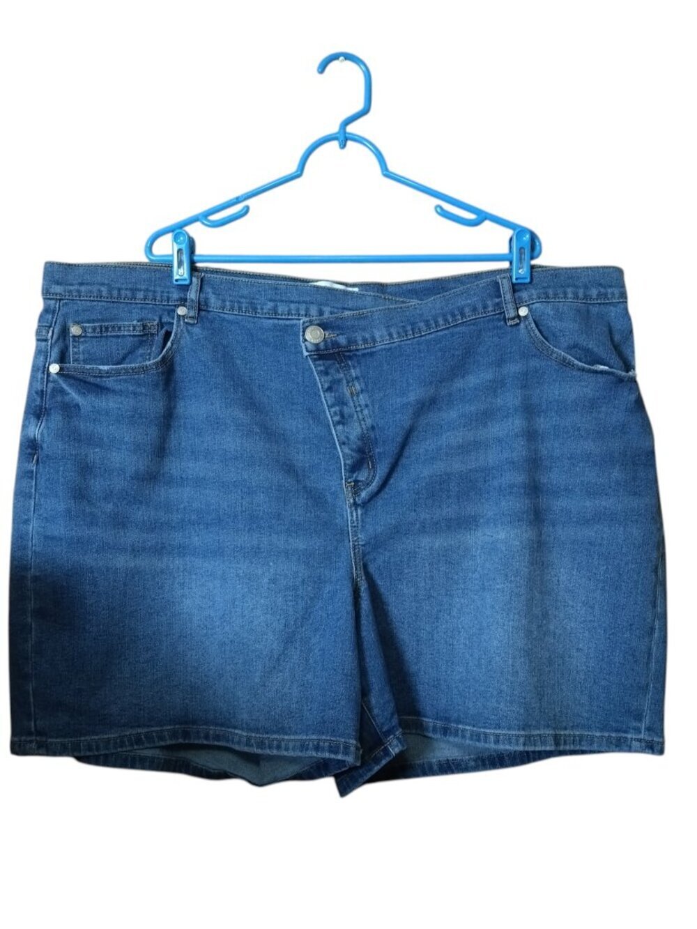 ELOQUII Elements Blue Overlap Waistband Denim Jean Shorts Plus Size 24 Casual